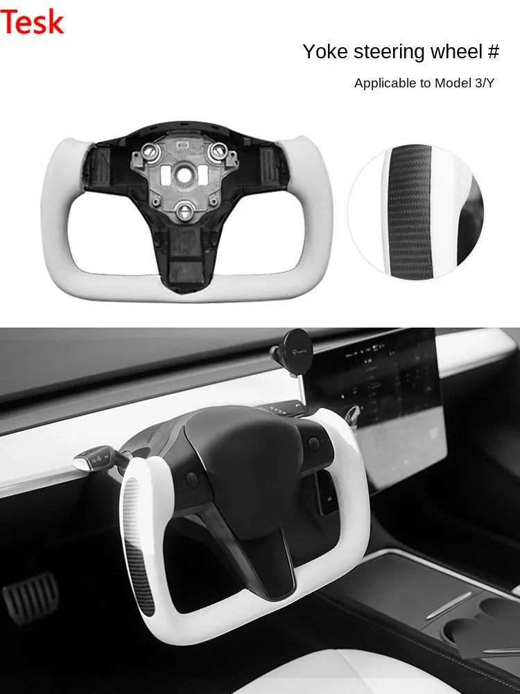 2019-2023 Tesla Model 3/Y Yoke steering wheel modified carbon fiber with heated Napa leather steering wheel - ShokoAuto